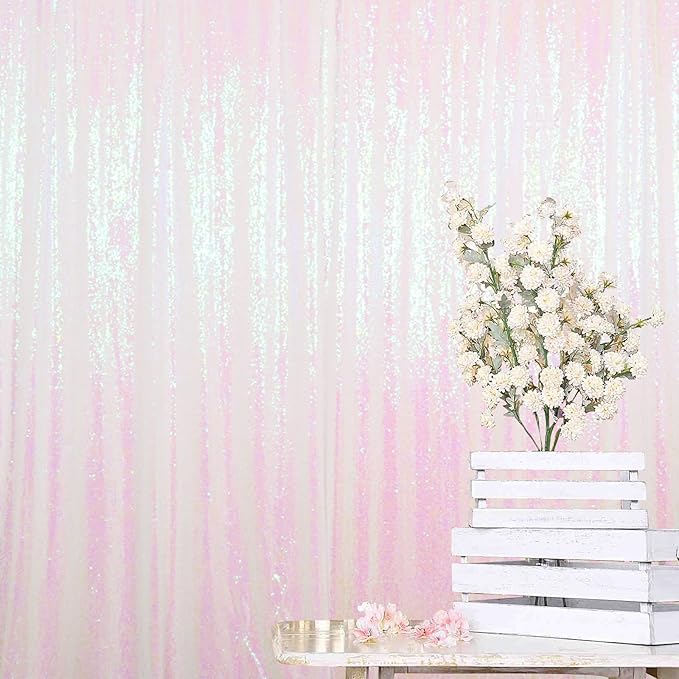ShinyBeauty Photo Booth Backdrop - Iridescent White Sequin 8FTX10FT Sparkle Backdrop for Baby Shower & Birthday