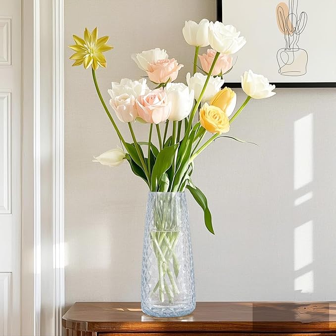 Crystal Vase for Flowers, 8.6" H Clear Round Glass Vase for Centerpieces, Modern Floral Planter Container for Parties,Wedding,Office,Home Decoration