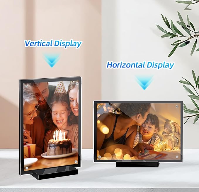 2 Pack Acrylic Magnetic Picture Frame 4x6, Clear Frame for Horizontal Vertical Tabletop Display, Black Photo Frame Magnets for Fridge