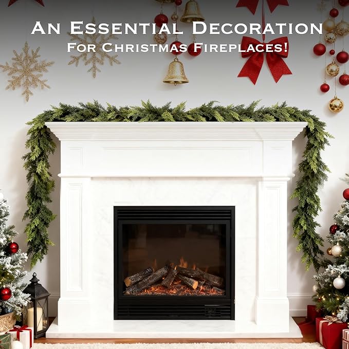 9ft Christmas Cedar Garland Artificial Realistic, Real Touch Greenery Garlands for Decoration, 2025 New Pine Garland for Mantle Table Fireplace Stairs Outdoor Indoor Christmas Decorations