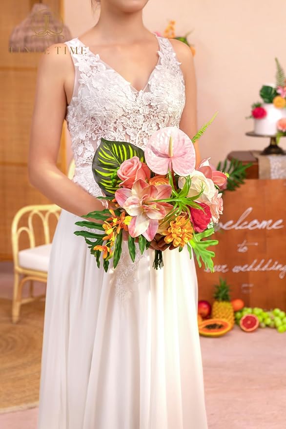 TINGE TIME Artificial Flowers Tropical Citrus & Pink Flower Combo for DIY Summer Wedding Bouquets Table Centerpieces Arrangements Party Baby Shower Home Decorations