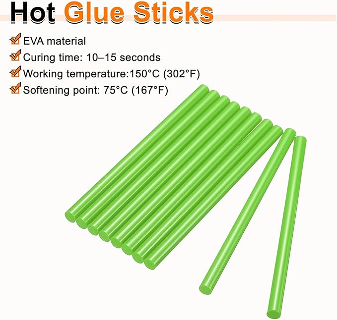 HARFINGTON 10pcs Hot Glue Sticks 0.43" Dia x 5.91" Long EVA Mini Hot Melt Adhesive Glue Stick for Hot Melt Gun Wood Plastic Glass Flowers Fabrics Foam, Light Green