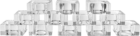 Kitcom Mini Napkin Rings Set of 12 Square-Shaped, Crystal Napkin Ring for Thanksgiving, Christmas, Family Gathering, Wedding Reception, Clear with Gift Box