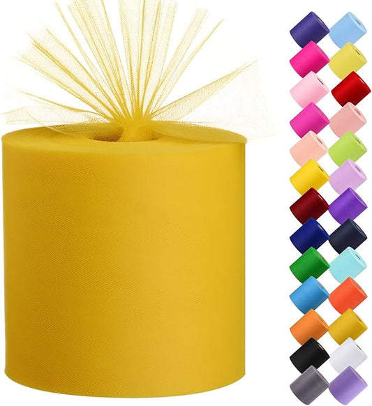 Tulle Fabric Roll, 6” by 200 Yards (600FT) Tulle Organza Fabric Spool for DIY Tutu Skirt Baby Shower Decor Wedding Backdrop Crafts Birthday Party Supplies (Light Gold)
