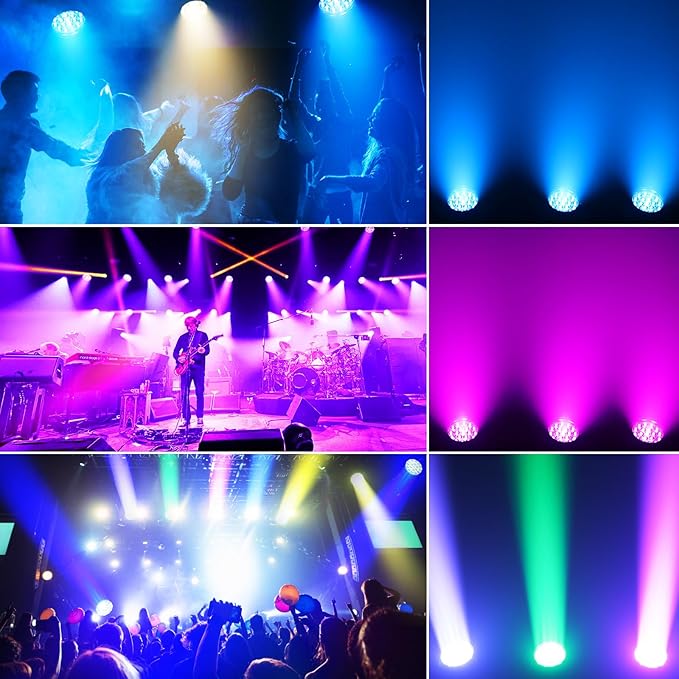 19x10W Moving Head Light Focusing/Beam/Wash/Zoom Effect Stage Lights 4-in-1 LED DMX512 & Sound Activated Control for DJ Disco Nightclub KTV Bar Theater Shopping Mall (6 PCS
