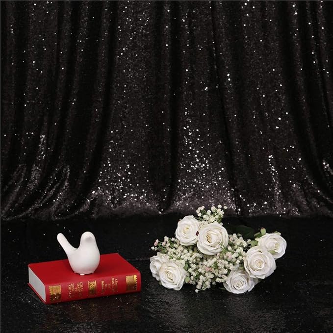 Eternal Beauty Black Sequin Backdrop Curtains, Halloween Shimmer Back Drop 4Panels-2FTx8FT for Christmas, Party, Birthday, Photography, Wedding, Baby Shower Event Decoration