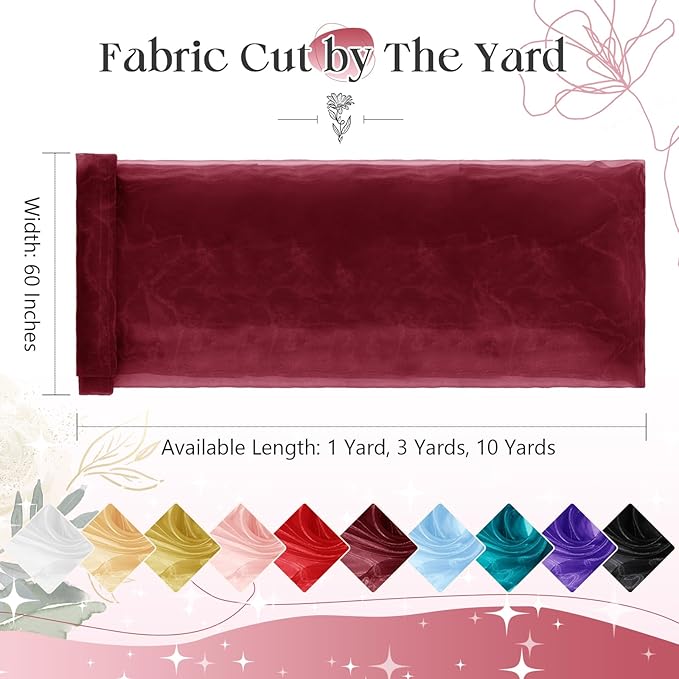 P Pothuiny Sheer Organza Fabric by The Yard, 3 Yards x 60 Inch Wide Bridal Burgundy Organza Tulle Fabric Roll Shiny Gauze Fashion Dress Sewing Craft for Wedding Party Decorations Backdrop
