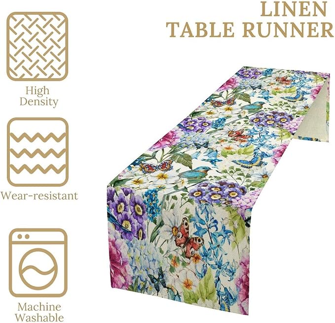 Brown Bird Floral Table Runner Spring Flower Kitchen Table Decoration Suitable for Family Dinner Decoration 13x36 Inch