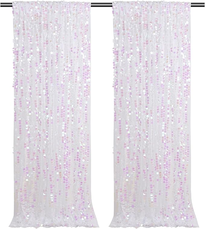 Large Payette Sequin Backdrop 2 Panels 4ftx8ft Iridescent White Glitter Fabric Curtains Mermaid Themed Party Backdrop Backgrounds