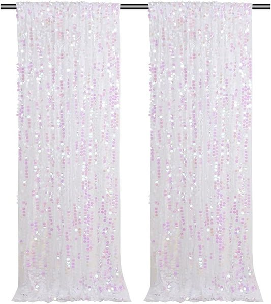 Large Payette Sequin Backdrop 2 Panels 4ftx8ft Iridescent White Glitter Fabric Curtains Mermaid Themed Party Backdrop Backgrounds