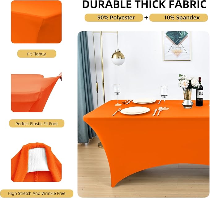 2-Pack 8ft Spandex Table Covers for Rectangle Folding Tables - Washable Elastic Tablecloth - Ultimate Fitted Table Protector for Birthday Parties, Trade Shows, Banquet