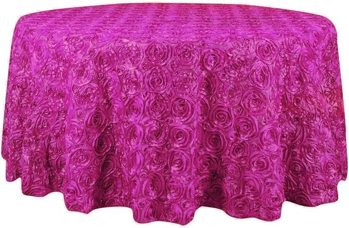 Efavormart 120" Wholesale Round Table Cover Fushia Grandiose Rosette 3D Satin Tablecloth for Wedding Party Event Decoration
