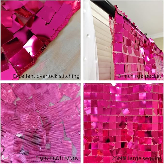 Hot Pink Square Sequin Backdrop 8ft * 8ft 1 Panel, Shimmer Wall Backdrop Photobooth Props for Wedding, Anniversary, Birthday, Party Decorations
