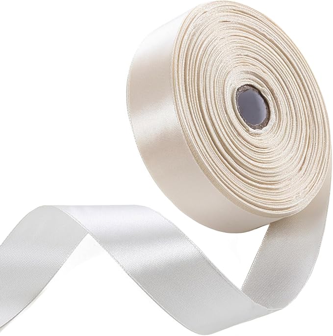 1 Inch Ivory Satin Ribbon 50 Yards Solid Fabric Ribbons for Gift Wrapping, Crafts, Floral Arrangements, Wedding, Party, Holiday Decor