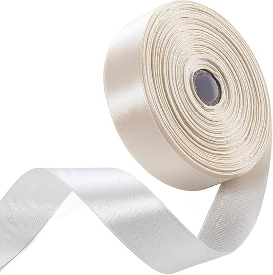 1 Inch Ivory Satin Ribbon 50 Yards Solid Fabric Ribbons for Gift Wrapping, Crafts, Floral Arrangements, Wedding, Party, Holiday Decor