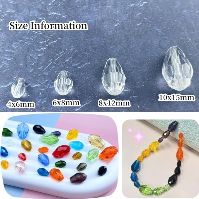 200pcs 4x6mm Teardrop Crystal Glass Beads Vertical Hole Faceted Glass Teardrop Spacer Beads for Bracelets Necklace Earring DIY Jewelry Making Craft(Transparent)