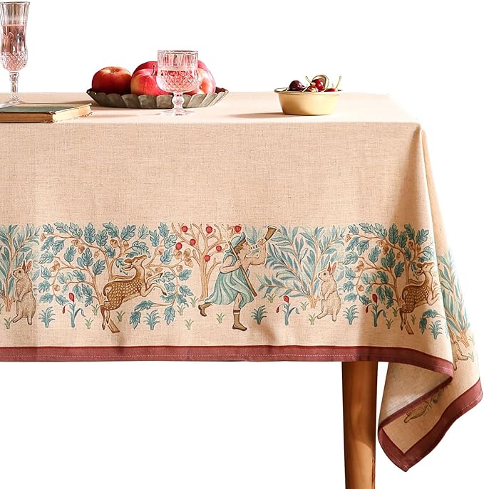 patdrea Designer Beige Rectangle Tablecloth,Vintage French Linen Trees Pattern Table Cloth,Decoration Table Cover for Kitchen Dining Christmas,Thanksgiving,Tea Party,55"x79"-Tatiana D