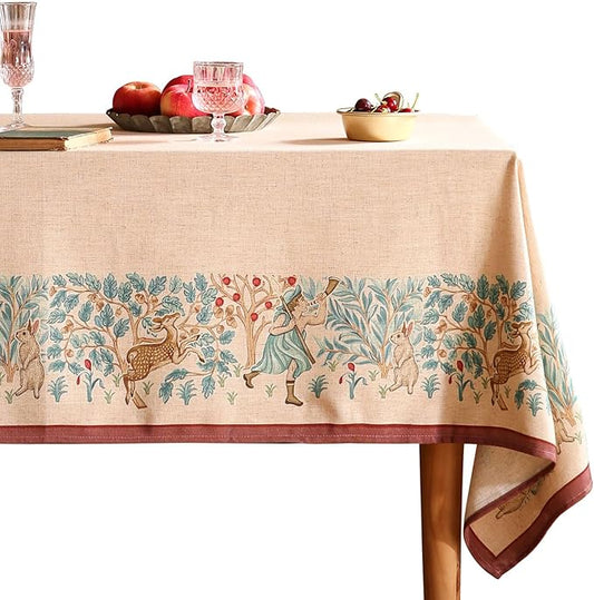 patdrea Designer Beige Rectangle Tablecloth,Vintage French Linen Trees Pattern Table Cloth,Decoration Table Cover for Kitchen Dining Christmas,Thanksgiving,Tea Party,55"x79"-Tatiana D