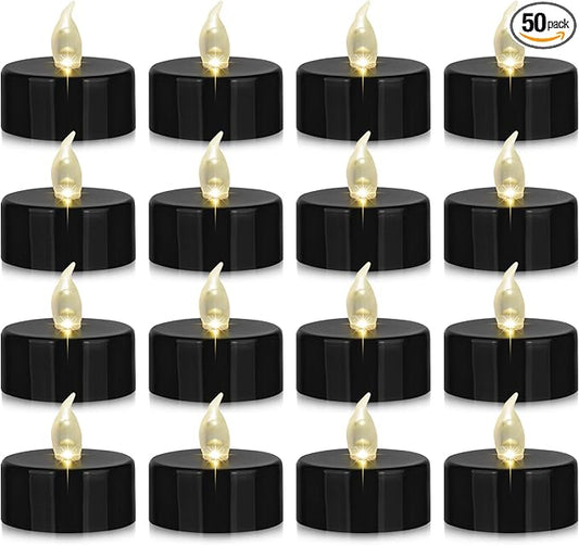 Nancia 50PACK Flameless LED Tea Lights Candles, Realistic and Bright Flickering Long Lasting 200Hours Battery-Powered, Ideal Party, Wedding, Birthday, Gifts Home Decoration Black