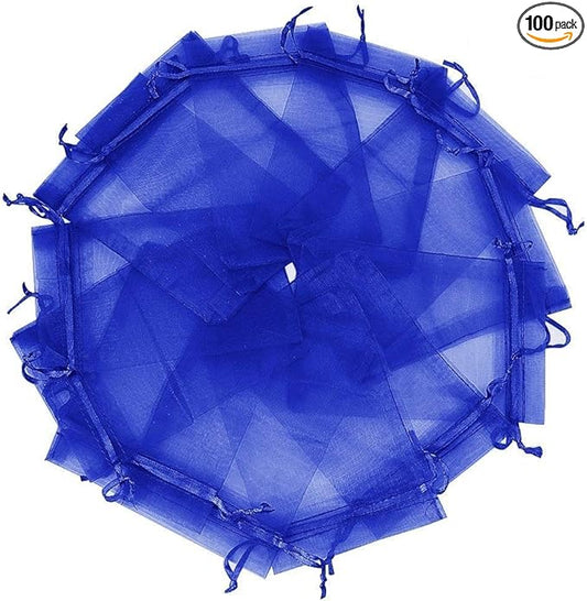 Wudygirl 100pcs 5X7 Blue Organza Bags with Drawstring Jewelry Lipstick Cosmetics Pouches Baby Shower Party Wedding Favor Candy Bags(Blue 5X7)