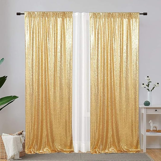 Eternal Beauty Sequin Backdrop Curtains, 2x8 Ft-2 Panels Gold Back Drop for Shimmer Photography Party Wedding Birthday Decor