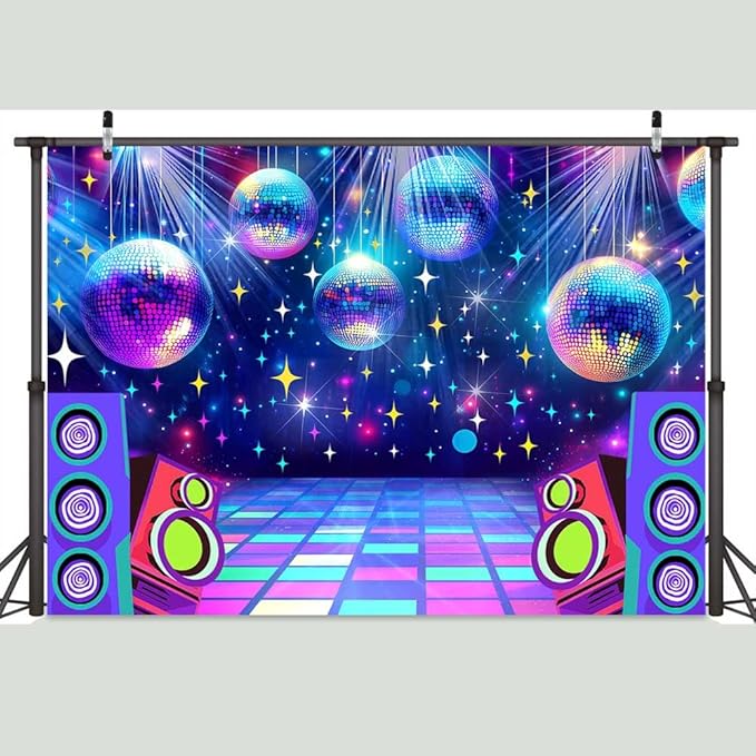 Dance Party Backdrop Retro 80s 90s Theme Stage Dance Ball Music Birthday Party Decoration DJ Photography Background 8 x 6 ft for Baby Shower Picture Photo Shoot Polyester Fabric,Multi1