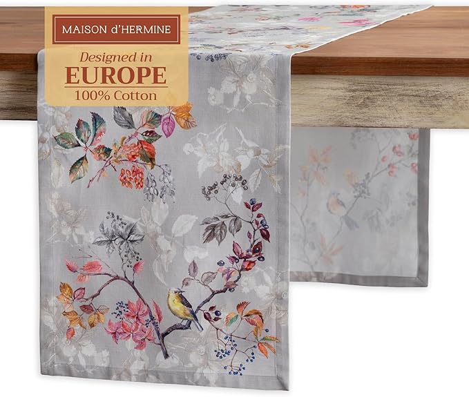 Maison d' Hermine Table Runner 100% Cotton Single Layer Table Runners 72 inches Long for Thanksgiving Christmas Decorations Home Kitchen Dining Party Wedding (Equinoxe - Grey, 14.5" x 72")