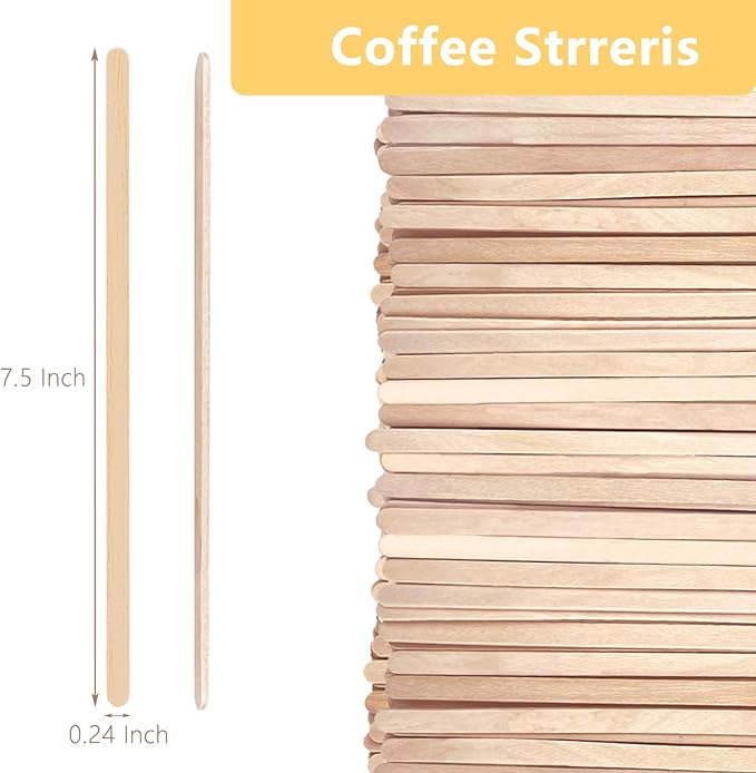 110 Pack Birch Wood Coffee Stirrers, 7.5 Inch Sturdy Coffee Stir Sticks, Smooth Round Ends, Splinter-Free Disposable Stir Sticks for Coffee, Cocktails, Office, Home Use