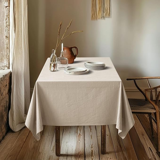 MIULEE Natural Linen Cotton Blend Tablecloth Rectangle, Luxury Waterproof Stain Resistant Durable Farmhouse Oblong Table Cloth for Dining Party Christmas Weddings Birthday, 52 x 120 inch, Ivory Cream