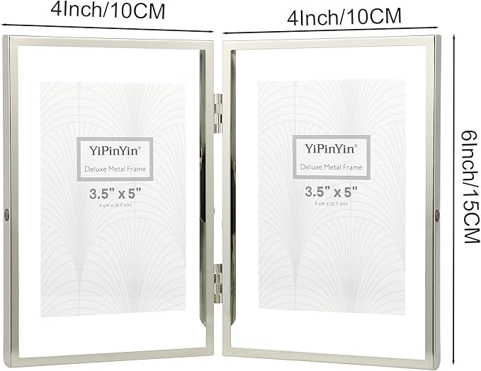 Silver 4x6''Double Floating Frame For Photo Sizes 2x3'',3.5x5'', For Desk/Shelf Display,Gift Choice Photo Frame for Wedding, Christmas,Home or Office Decor