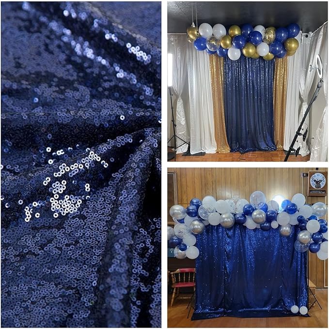 Navy Blue Sequin Backdrop Curtains 1 Panel 8FTx8FT Glitter Navy Blue Photo Backdrop Drapes Party Wedding Baby Shower Curtain Sparkle Photography Background Backdrop