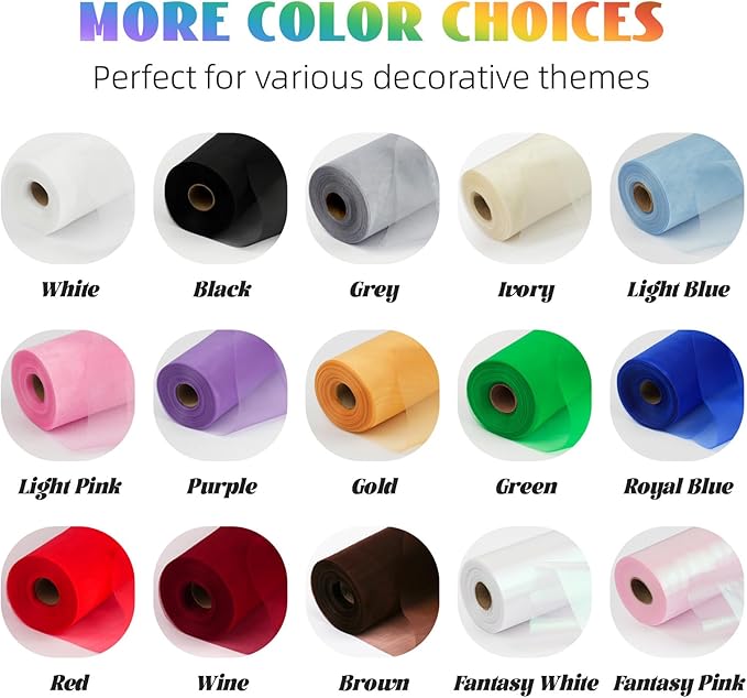 Crystal Organza Fabric Tulle 11 Inch by 50 Yards Sheer Tulle Rolls for DIY Craft Wedding Party Baby Shower Decor Gift Wrapping Party Supplies (Fantasy White)