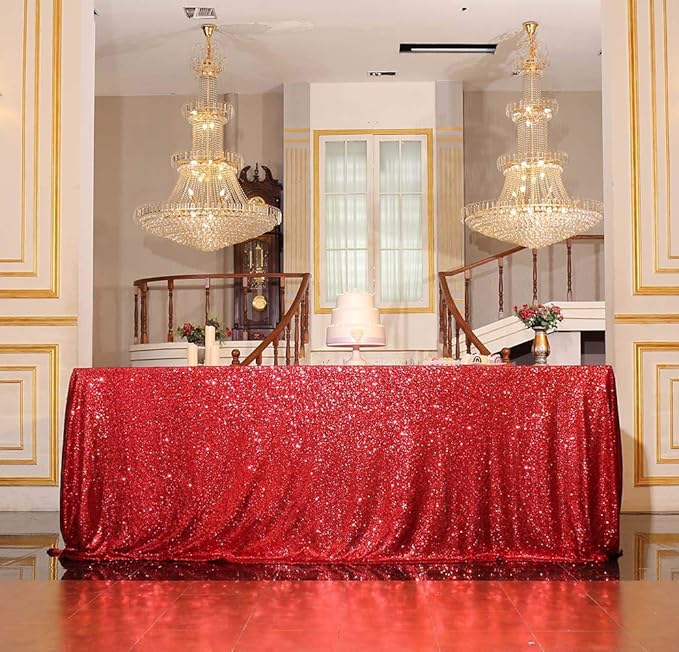 SquarePie Sequin Tablecloth 60 x 102 Inch Red Sparkly Table Linen for Christmas Wedding Party