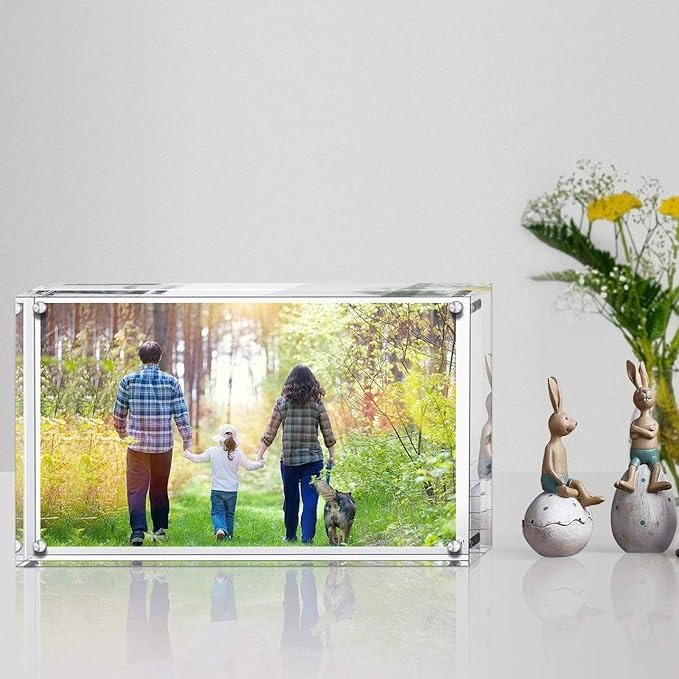Boxalls Acrylic Photo Frame 9 x 13 cm (3.5 x 5 inch), Double Sided Picture Frame with Magnetic, Clear Frameless Desktop Photo Block