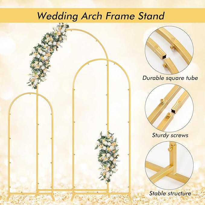 Wedding Arch Backdrop Stand Set of 3, (4, 5, 6) Metal Arch Backdrop Stand with Arch Cover, Wedding Balloon for Birthday, Baby Shower, Anniversary