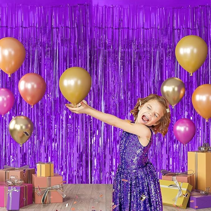 BEISHIDA 4 Pcs Purple Door Streamers Tinsel Curtain Party Streamers Backdrop Fringe Foil Wall Background for Birthday Halloween Wedding Party Decoration(3.28 ft x 6.56 ft)