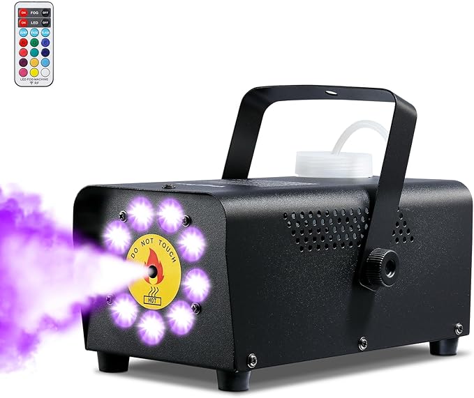 Smoke Machine, Theefun Fog Machine 450w 2500CFM with 9 LED 12 Color Lights Portable 500ml Tank No Liquid Included Stage Smoke Machine Fog Indoor with Wireless Remote Control for Wedding DJ Party