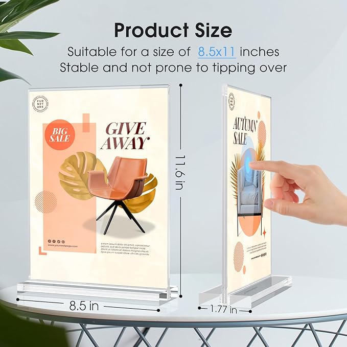 MaxGear Acrylic Sign Holder 8.5 X 11 Inches 1 Pack, Double Sided Plastic Display Stands Table Top Acrylic Frame, Clear Paper Holder Menu Flyer Stand for Stores, Restaurants, Hotels, Office