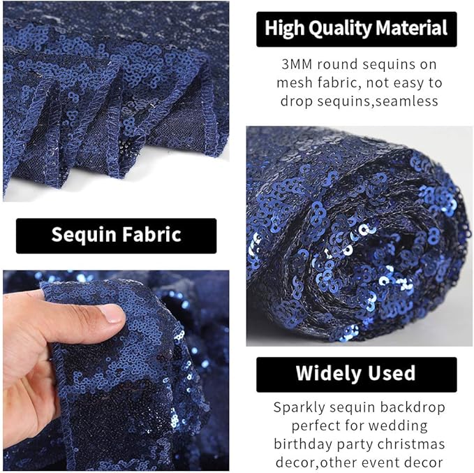 Hahuho Navy Sequin Backdrop Curtain, 4PCS 2FTx8FT Glitter Backdrop Curtain for Parties, Christmas, Wedding, Party Decoration（4 Panels, 2FT x 8FT, Navy