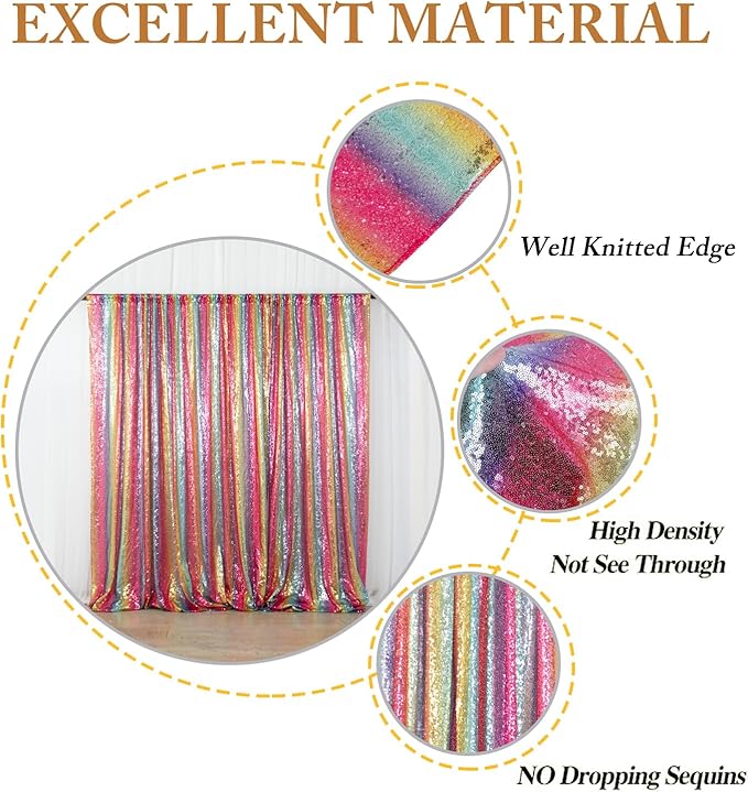 ShinyBeauty Rainbow Sequin Curtain Backdrop 5FTX10FT Sequin Wedding Backdrops for Photography Rainbow Shimmer Curtains Payette Sequin Backdrop Background