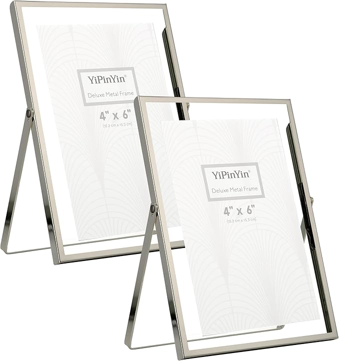Silver 5x7'' Floating Frame Set of 2, For Photo Sizes ( 3.5x5'', 4x 6''), Silver Plated Metal Frames 5x7'' for Tabletop/Shelf Display, Classy Gift Choice for Wedding, Thanksgiving, Christmas,Birthady.
