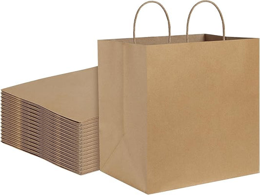 BagDream Brown Paper Bags With Handles 12x7x12 100Pcs - Kraft Shopping Merchandise Retail, Takeout/To Go, Wider-gusset Recycled Paper Gift Bags Bulk