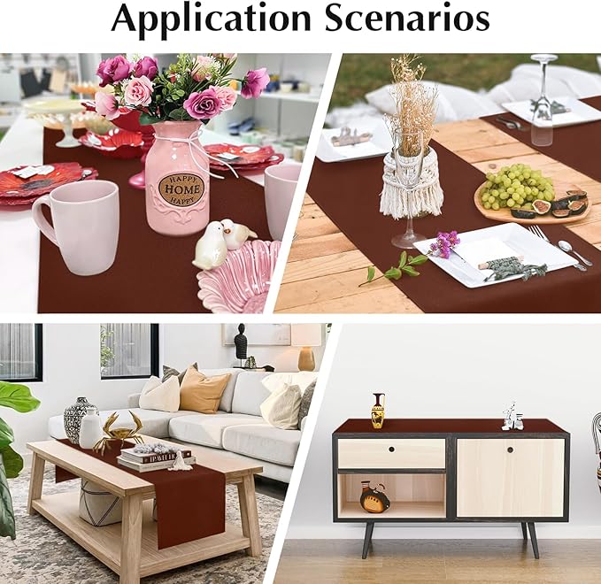 2 Pack Chocolate Long Table Runner 12 x 108 Inch Solid Color Farmhouse Runners Coffee Table Dresser for Daily Party Home Decoration
