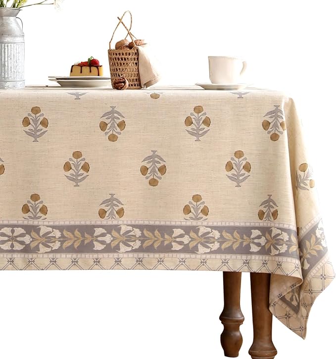 patdrea Designer French Beige Tablecloth for Square Table,Vintage Linen Yellow Floral Pattern Tablecloths,Decoration Table Cover for Kitchen Dining Christmas,Thanksgiving,67"x67"-Istana a