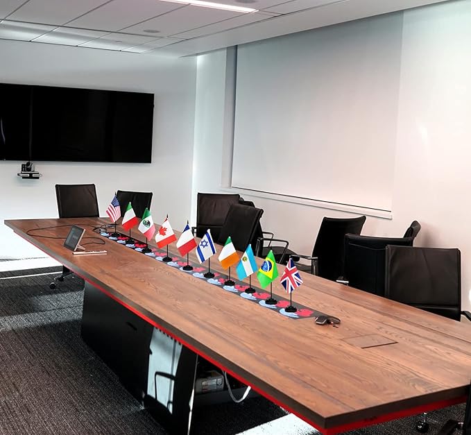 12 Pack Spain Desk Flags Set, Spanish Small Mini Table Office Flags With 12" Solid Black Pole, Black Base and Spear Top, Miniature Desktop Flag, Home Decoration, Office Decoration, Festival