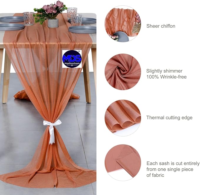 MDS Halloween Chiffon Table Runner - 5 Pack, 29 x 170 Inches, 14ft Each - Sheer Spooky Table Runners for Haunted House Parties, Trick-or-Treat Tables, Witchy Décor, Wedding & Events - Coral Peach
