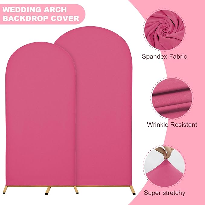Wedding Arch Covers Arch Backdrop Cover Arch Stand Covers 7.2FT 6FT Set of 2 Arch Cover Spandex Fabric Stretchy Backdrop for Wedding Birthday Party Decoration Baby Shower (Rose Red)