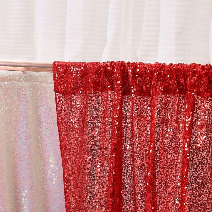 Juya Delight Red Sequin Backdrop Curtain,4PCS 2FTx8ft Glitter Backdrop Curtain for Party,Birthday,Christmas Wedding Decoration