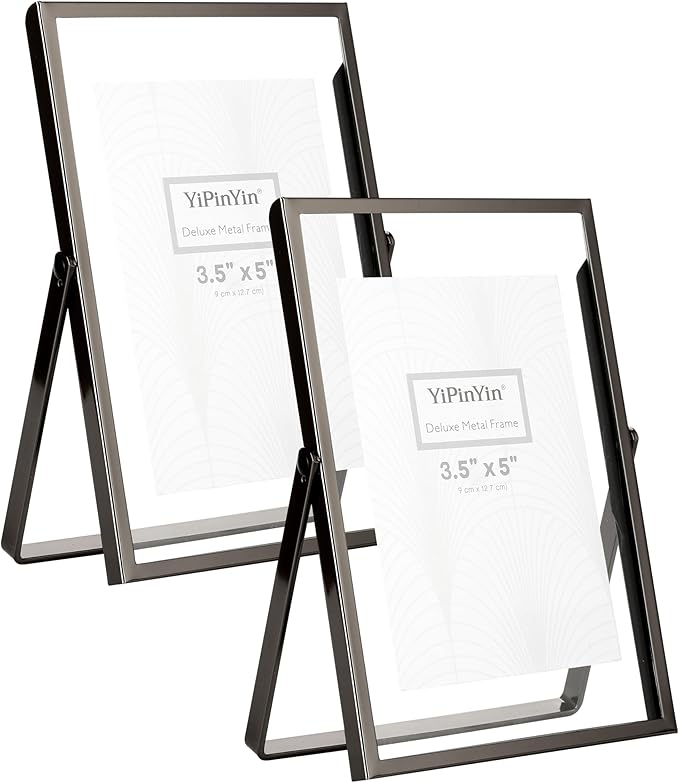 5x7'' Metal Black Double Floating Frame For Photo Sizes 2x3'', 3.5x 5'',For Tabletop/Shelf Photo Frame, Classy Gift for Wedding, Christmas,Birthady,Home or Office Decor.