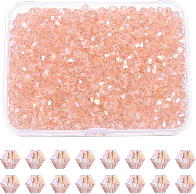 PATIKIL 1000pcs 3mm Bicone Glass Crystal Beads, Faceted Glass Spacer Beads with Box for Jewelry Making Bracelet Necklace Earrings DIY Suncatcher Craft, Water Red AB